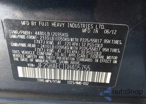 2013 Subaru Forester 2.5X Limited z USA, uszkodzony, nr VIN JF2SHAEC1DH405755